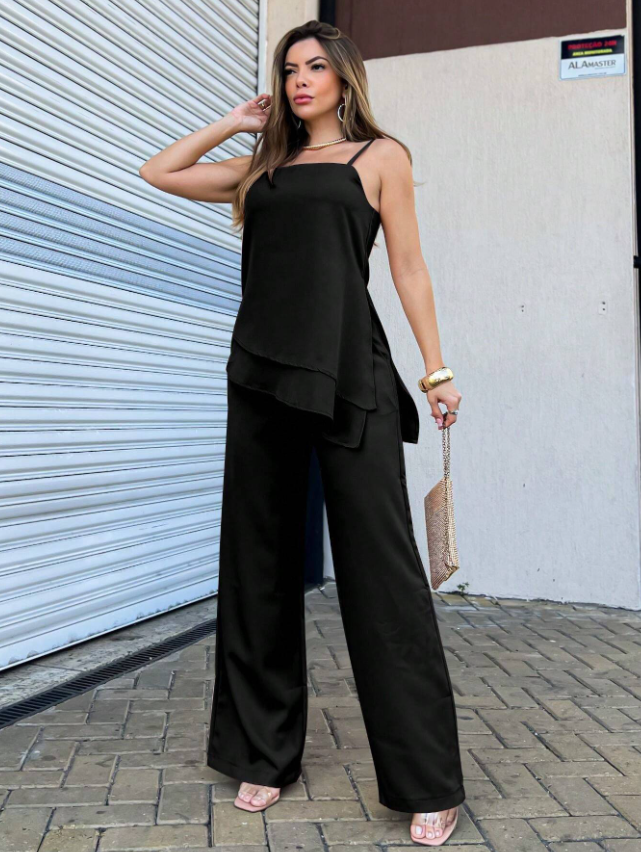 Conjunto Elegante com Bata Assimétrica e Calça