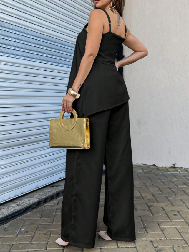 Conjunto Elegante com Bata Assimétrica e Calça