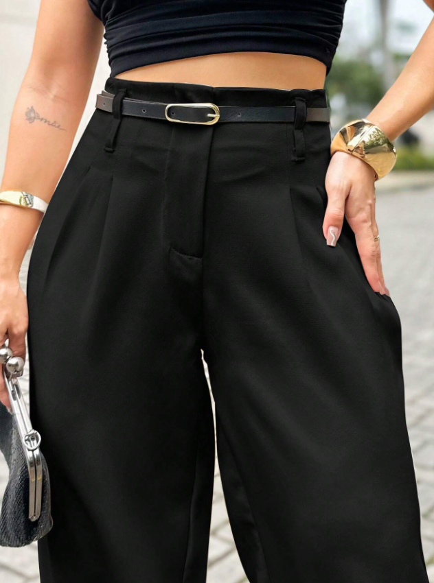 Calça Pantalona em Alfaiataria Cinturada com Cinto Fino