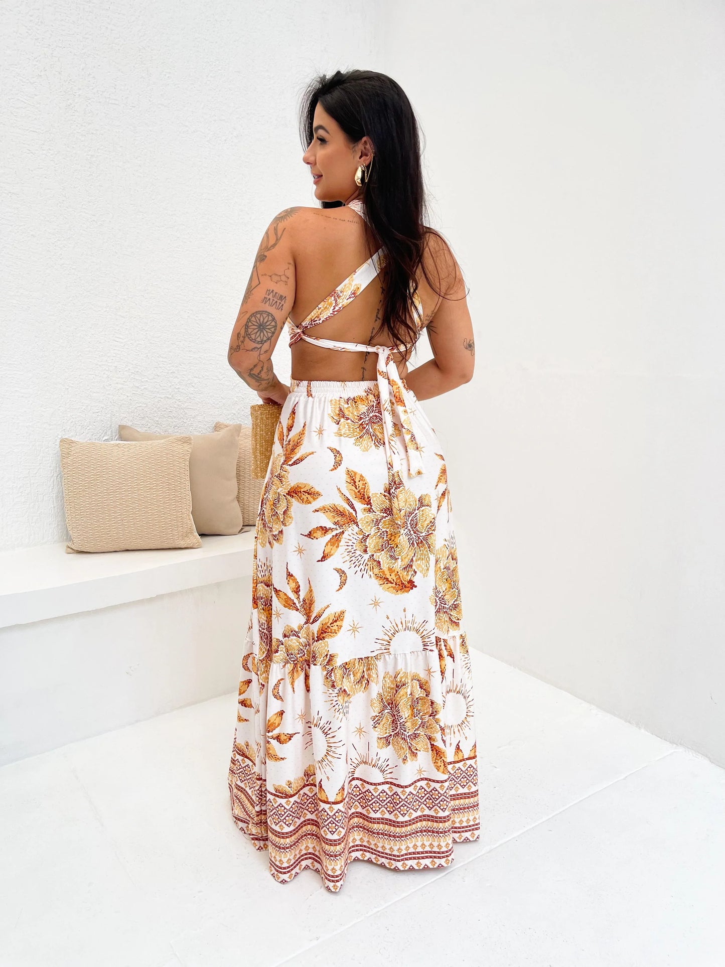 Vestido Longo Jardim Dourado