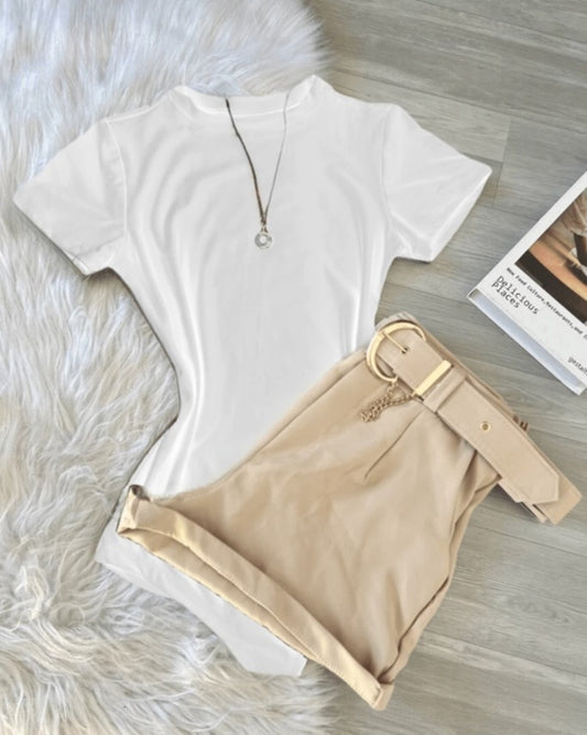 Conjunto Body e Short com Cinto Tendência