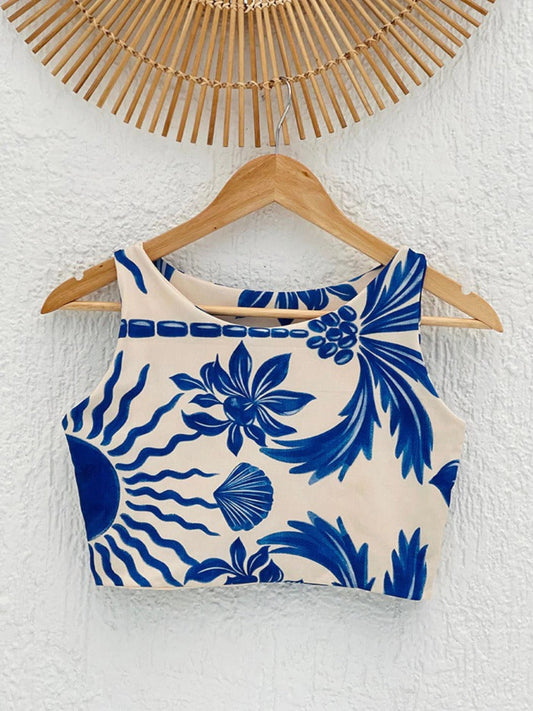 Cropped Aura Floral Blue