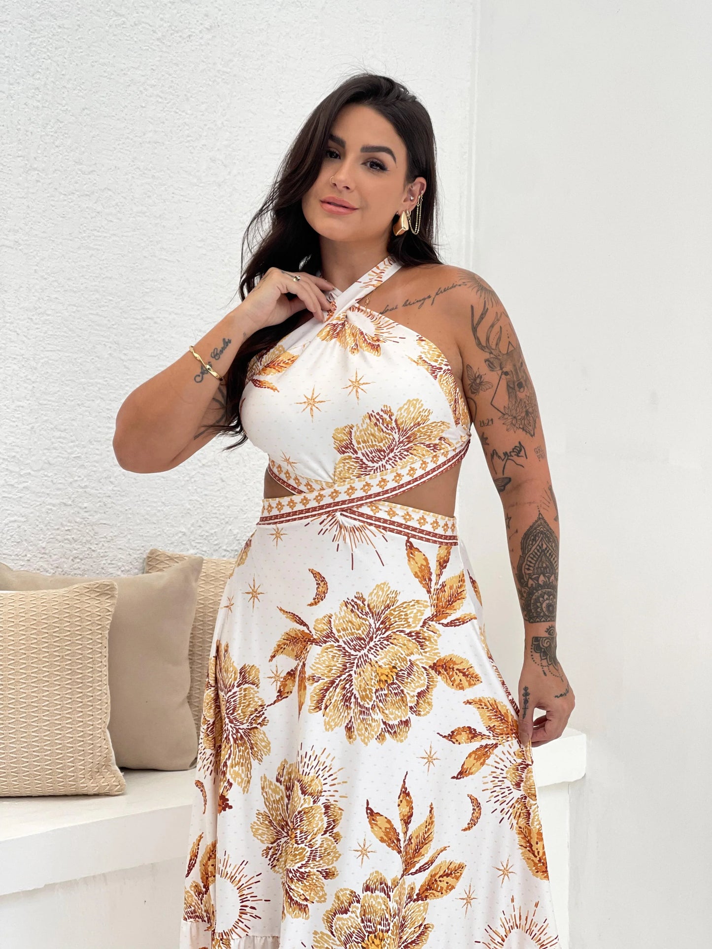Vestido Longo Jardim Dourado