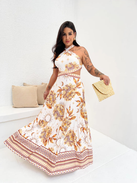 Vestido Longo Jardim Dourado