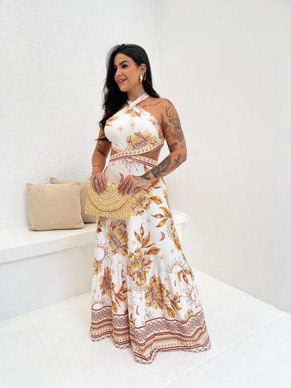 Vestido Longo Jardim Dourado