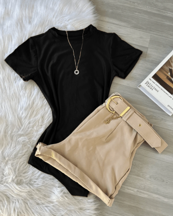 Conjunto Body e Short com Cinto Tendência