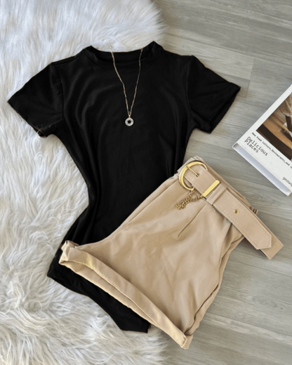 Conjunto Body e Short com Cinto Tendência